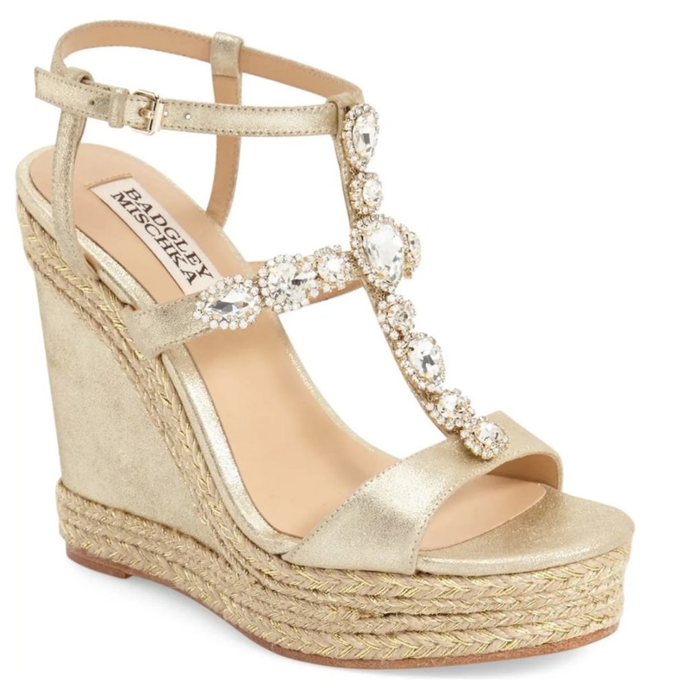 BADGLEY MISCHKA WEDGE COCO GOLD ESPADRILLE SANDAL